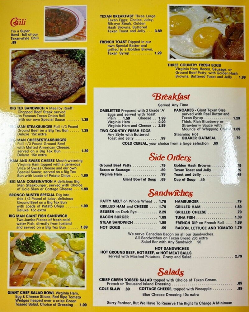 Texan Family Restaurant - Menu (newer photo)